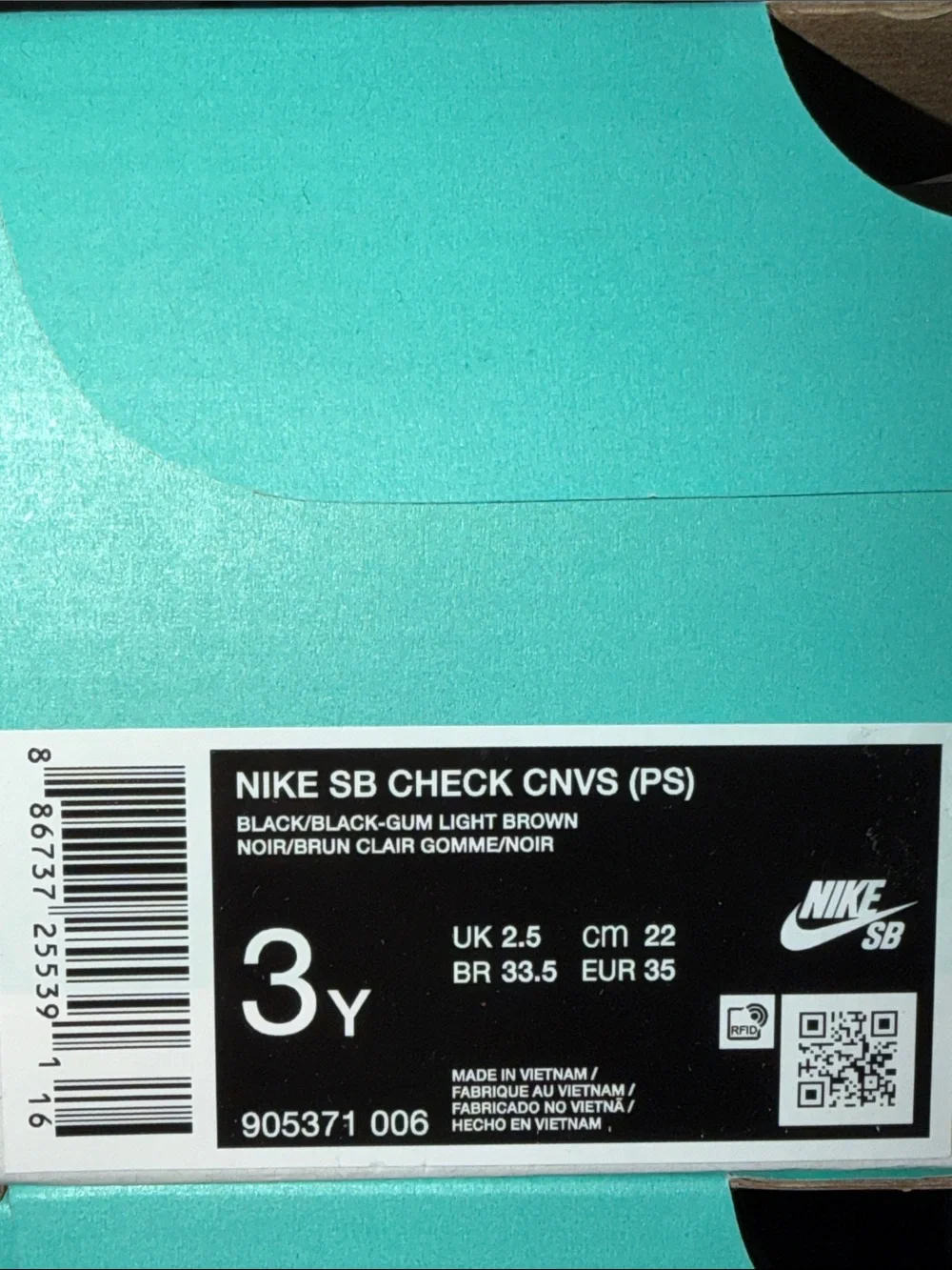 Nike SB Check Canvas PS Black Light Brown 905371-006 Size 3Y